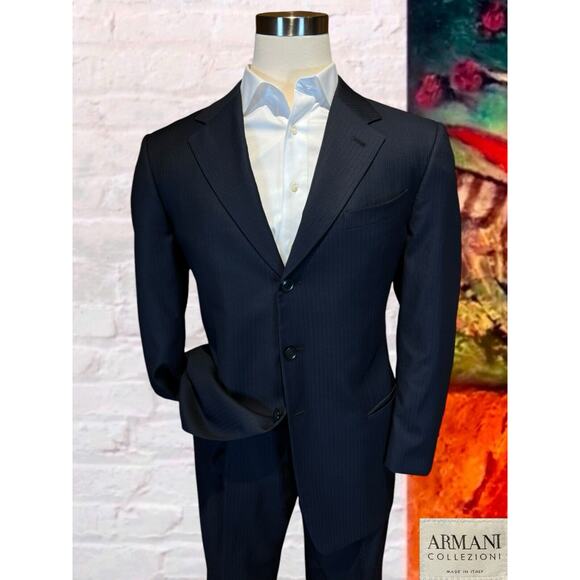 Armani Collezioni 44R 36x29 Navy Blue Designer 2 Piece Suit Jacket Pants Set - Picture 1 of 16